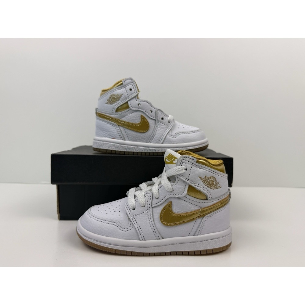 Jordan 1 Retro High OG Sneakers Toddler Size 6C White Metallic Gold FD2598-107